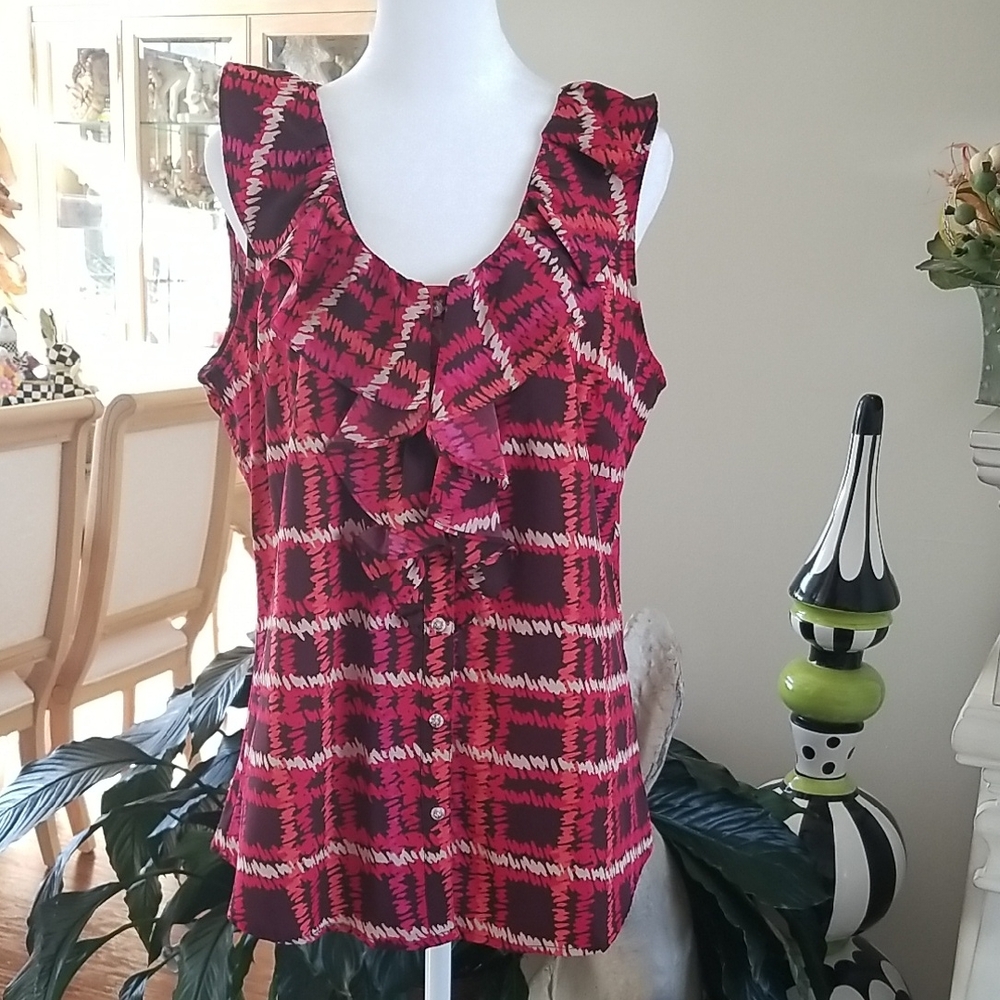 Banana Republic Pink and Black Ruffle Blouse